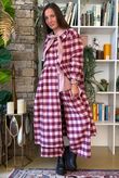 Nora Brushed Cotton Gingham Frock Coat Aubergine